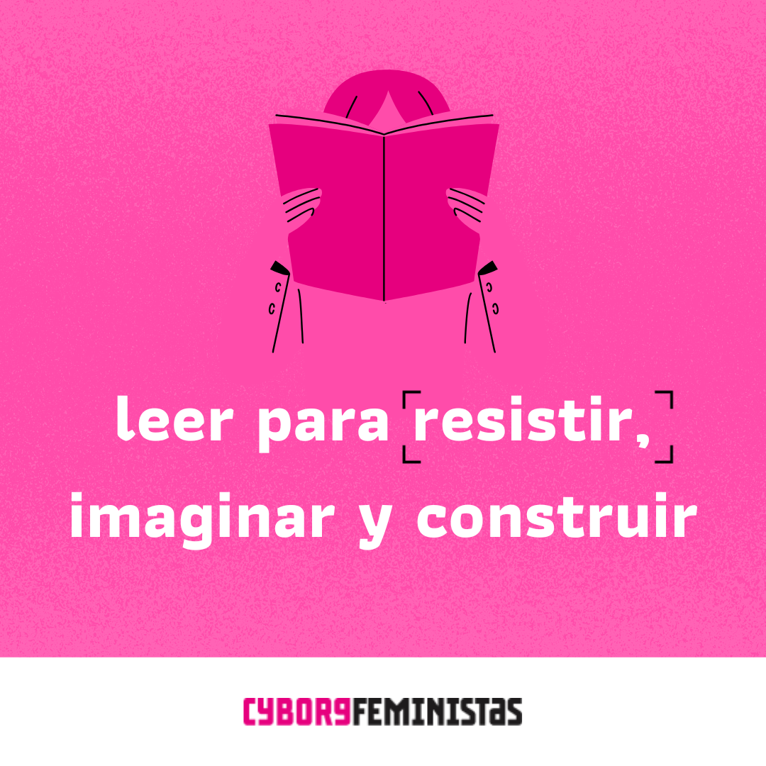 Flyer con fondo fucsia y texto "leer para resistir"